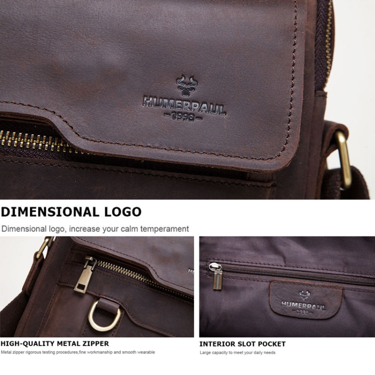 HUMERPAUL Men Leather Cross-Body Bag Shoulder Bag, MH577 (Brown)