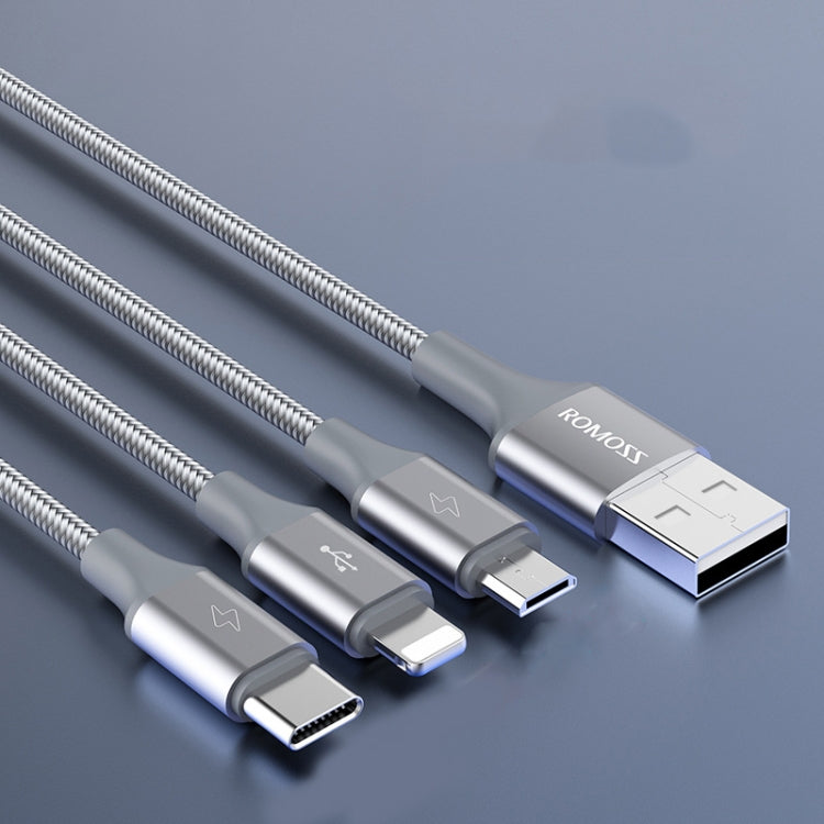 ROMOSS CB25 3 In 1 3.5A  8 Pin + Micro USB + Type C/USB-C Cable 1m(Space Gray)