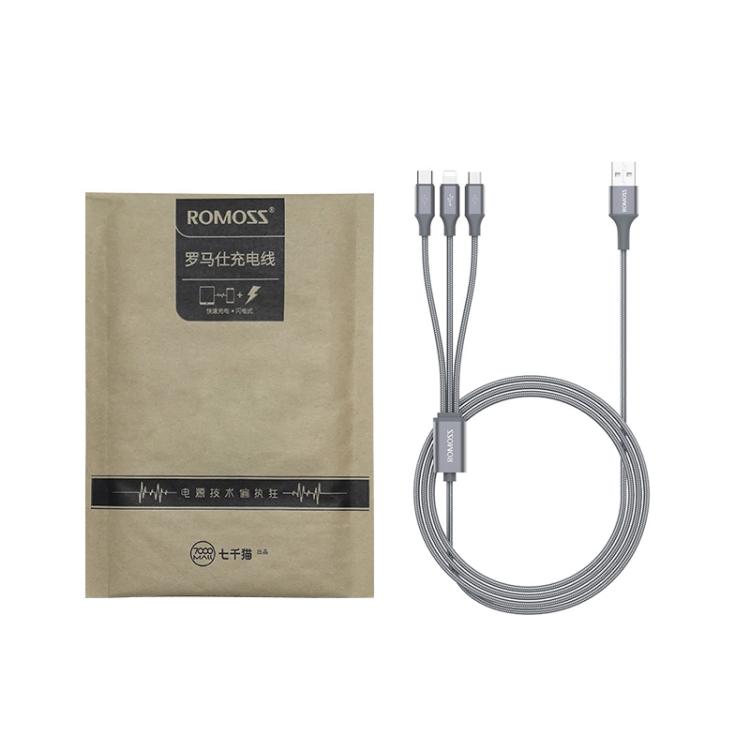 ROMOSS CB25 3 In 1 3.5A  8 Pin + Micro USB + Type C/USB-C Cable 1m(Blue)