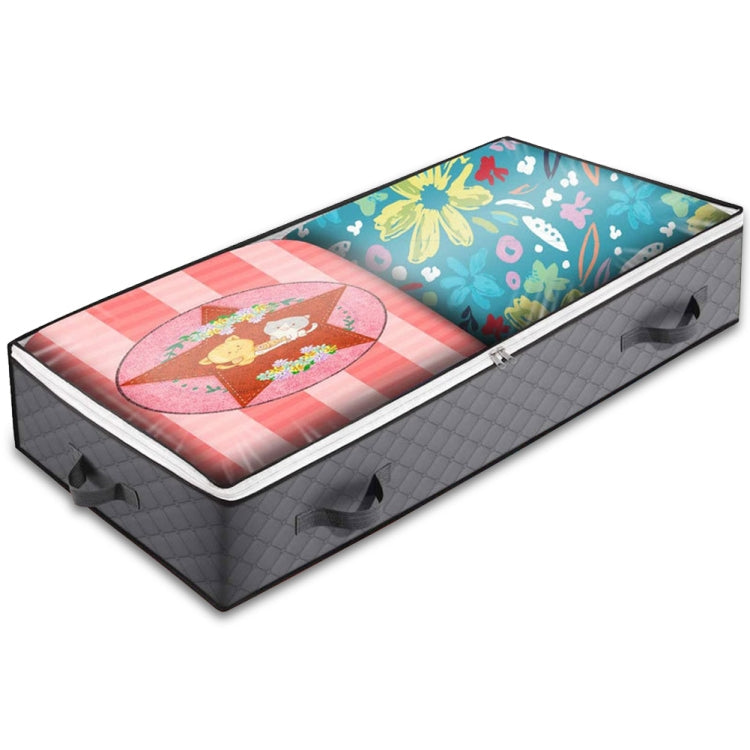 Non-Woven Fabric Foldable Underbed Storage Bag For Clothes Blankets And Shoes 100x50x15cm(4 Handles Black)