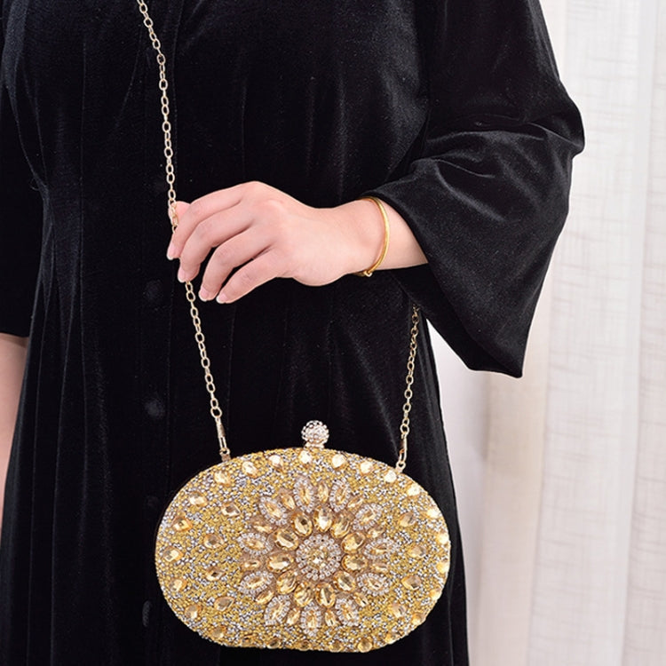 Oval Sunflower Diamond Evening Party Clutch Bag(Black)