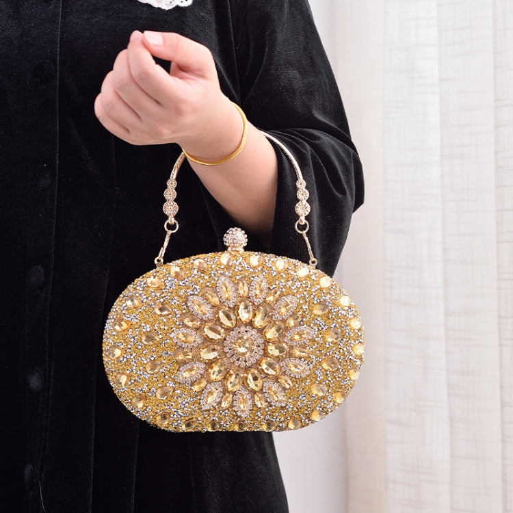 Oval Sunflower Diamond Evening Party Clutch Bag(Gold)