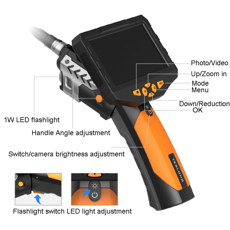 Teslong NTS300 5 Inch HD Large Screen Industrial Inspection Borescope Auto Repair Tools, 7.6mm Single Lens / 1m