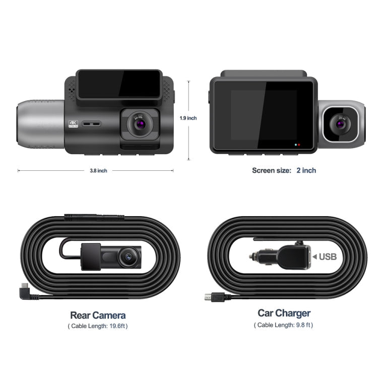 M700A 3 Channels Car Recorder 4K UHD Front+1080P Inside+2K Rear+GPS+WIFI Dash Cam, M700A