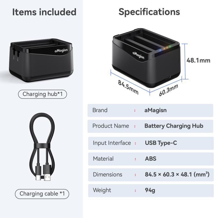 For Insta360 X5 Camera AMagisn Battery Charger Fast Charging Station For 3 Batteries Simultaneously