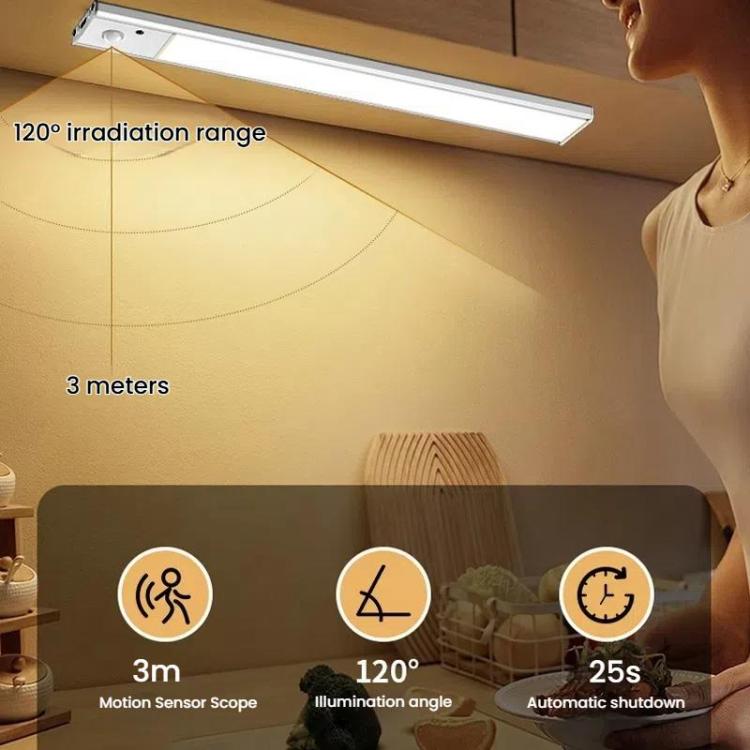 Rechargeable Motion Sensor Light Bar Cabinet Wardrobe Lamp With Remote Control, 20cm Silver, 40cm Silver, 60cm Silver, 80cm Silver, 20cm Black, 40cm Black, 60cm Black, 80cm Black