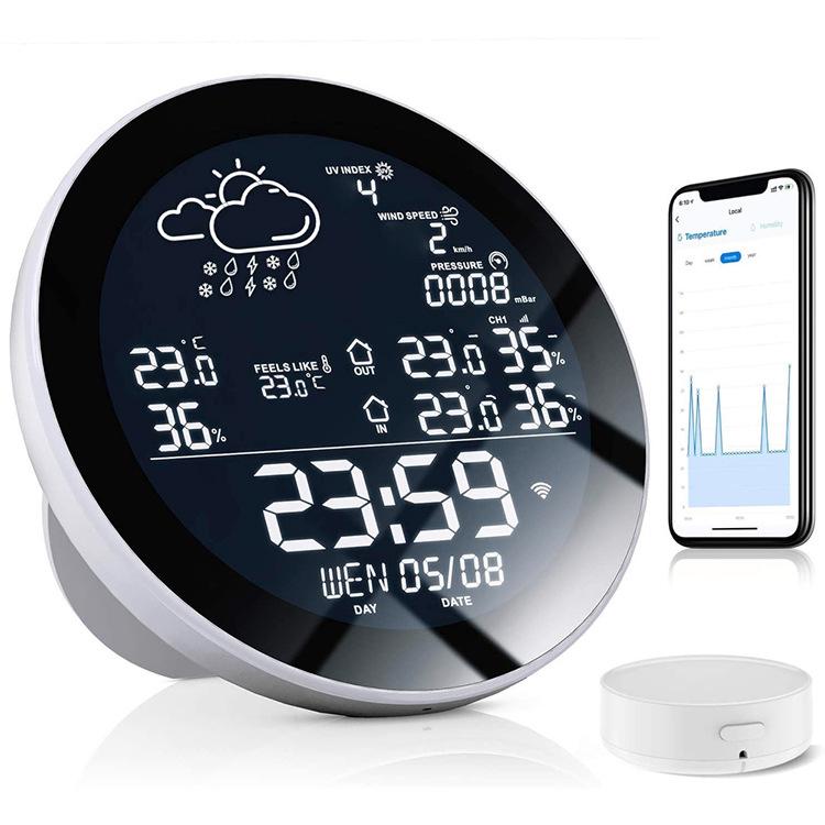 Smart WiFi Weather Station Clock Compatible With Tuya Smart Life Wireless Indoor Outdoor Thermometer Hygrometer, 1-to-1, 1-to-3, ColorScreen 1 Sensor, ColorScreen 3 Sensors