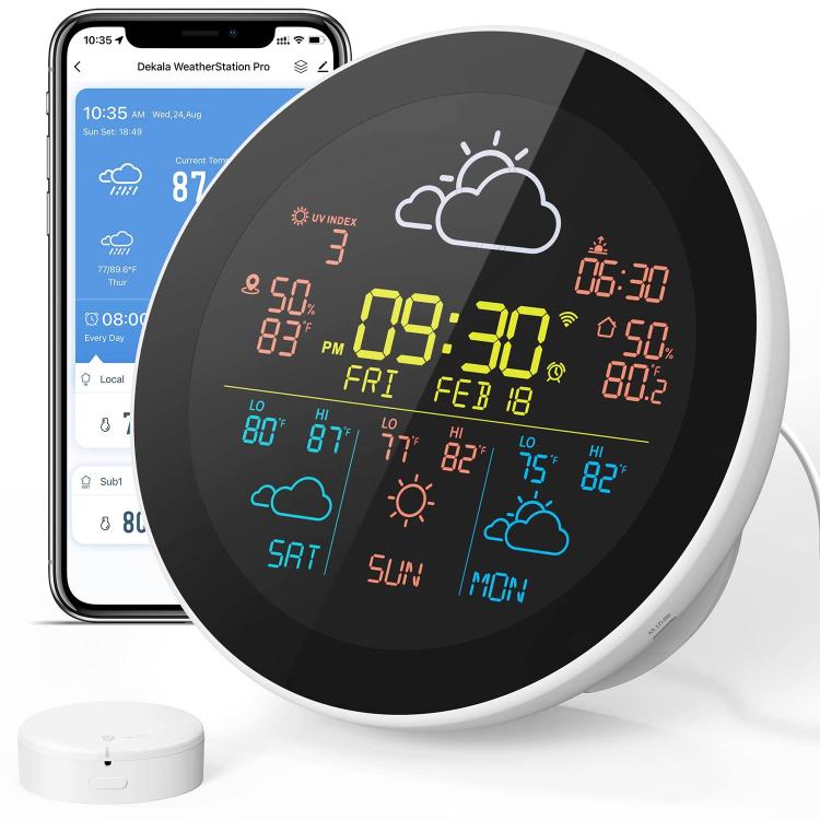 Smart WiFi Weather Station Clock Compatible With Tuya Smart Life Wireless Indoor Outdoor Thermometer Hygrometer, 1-to-1, 1-to-3, ColorScreen 1 Sensor, ColorScreen 3 Sensors