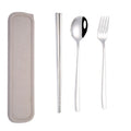 3pcs / Set Portable Stainless Steel Tableware Creative Set Chopsticks Spoon Fork Gift, Steel, Black, Pink, Red, Blue