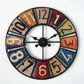 Digital Round Retro Wall Clock Creative License Plate Wrought Iron Decorative Clock, Round Retro Wall Clock