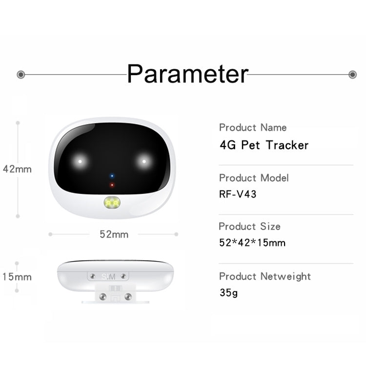 RF-V43 A Style IP67 Waterproof GPS + LBS + WiFi Pet Locator Pet Collar Tracking Device For Asia/Europe/Africa/Australia, RF-V43 A Style (Black), RF-V43 A Style (White)