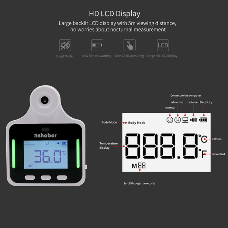 KF150 Long-distance Handsfree Non-contact Forehead Body Light-sensitive Distance Sensor Infrared Thermometer, 2.8 inch LCD Display Screen, KF150