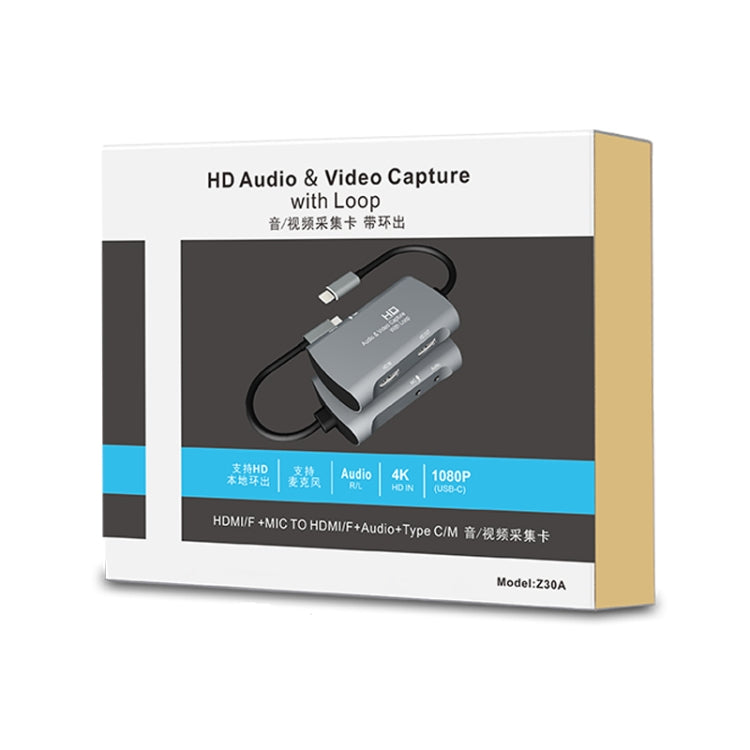 Z30A HDMI Female + Mic to HDMI Female + Audio + USB-C / Type-C Video Capture Box