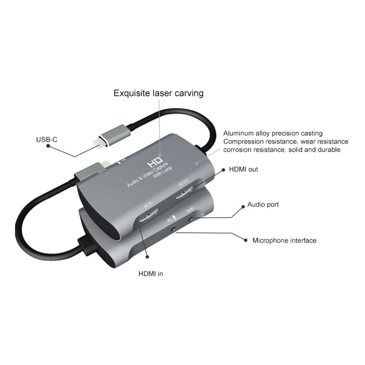 Z30A HDMI Female + Mic to HDMI Female + Audio + USB-C / Type-C Video Capture Box