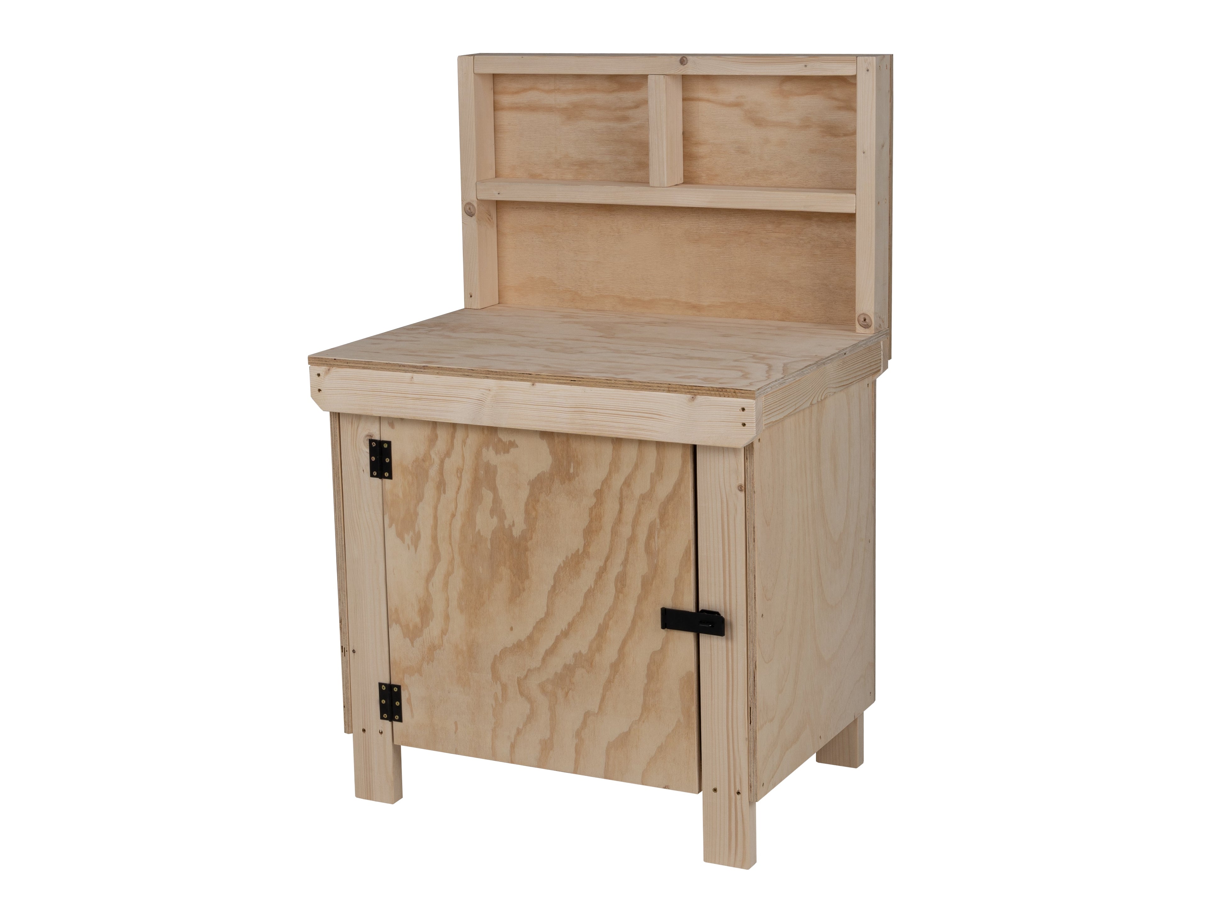 Wooden Plywood Top Workbench With Lockable Cupboard (V.9) With back panel, Double Shelf