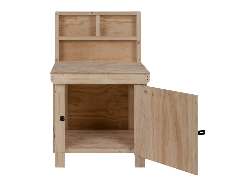 Wooden Plywood Top Workbench With Lockable Cupboard (V.9) With back panel