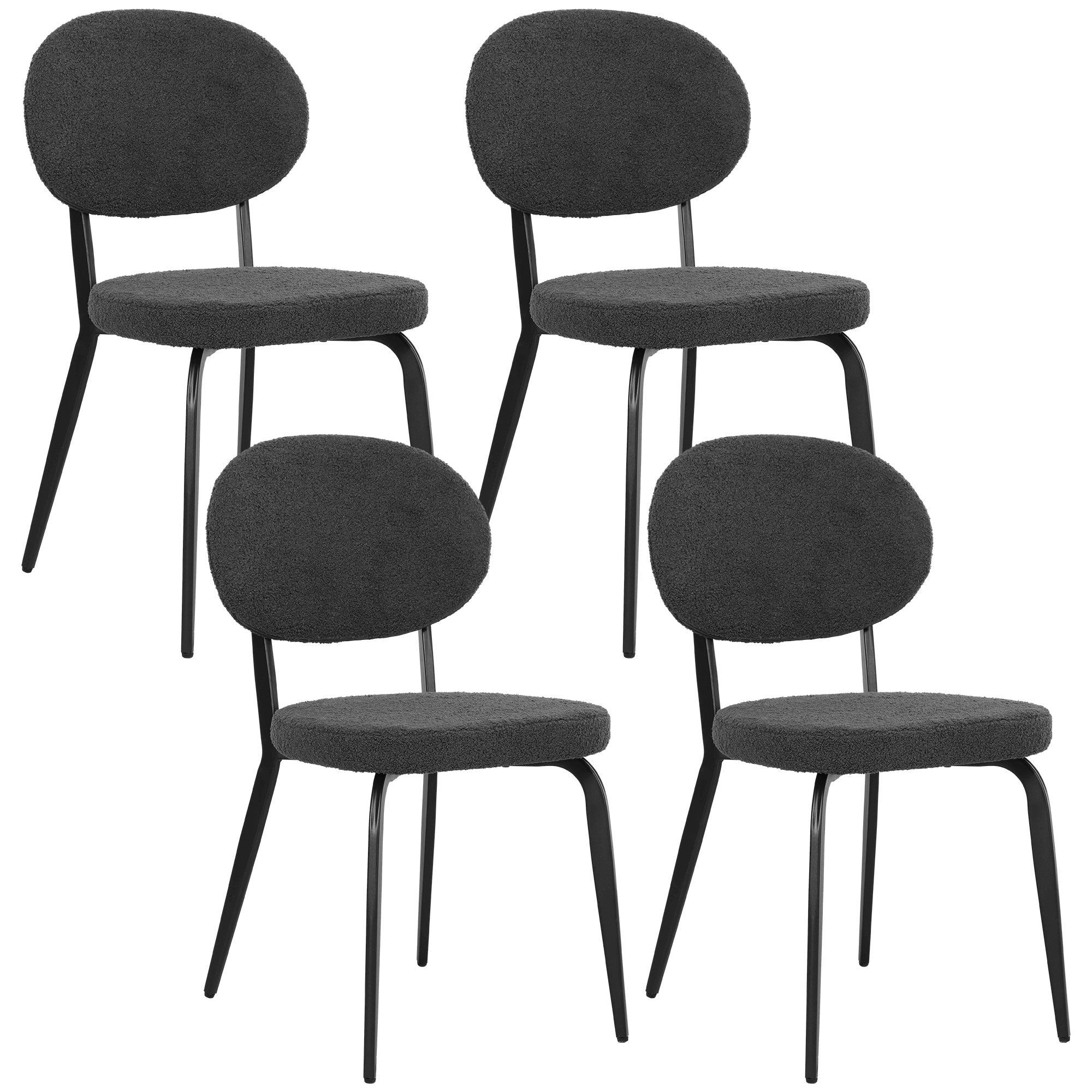 HOMCOM Set of 4 Sherpa Dining Chairs Boucle Kitchen Chairs with Back