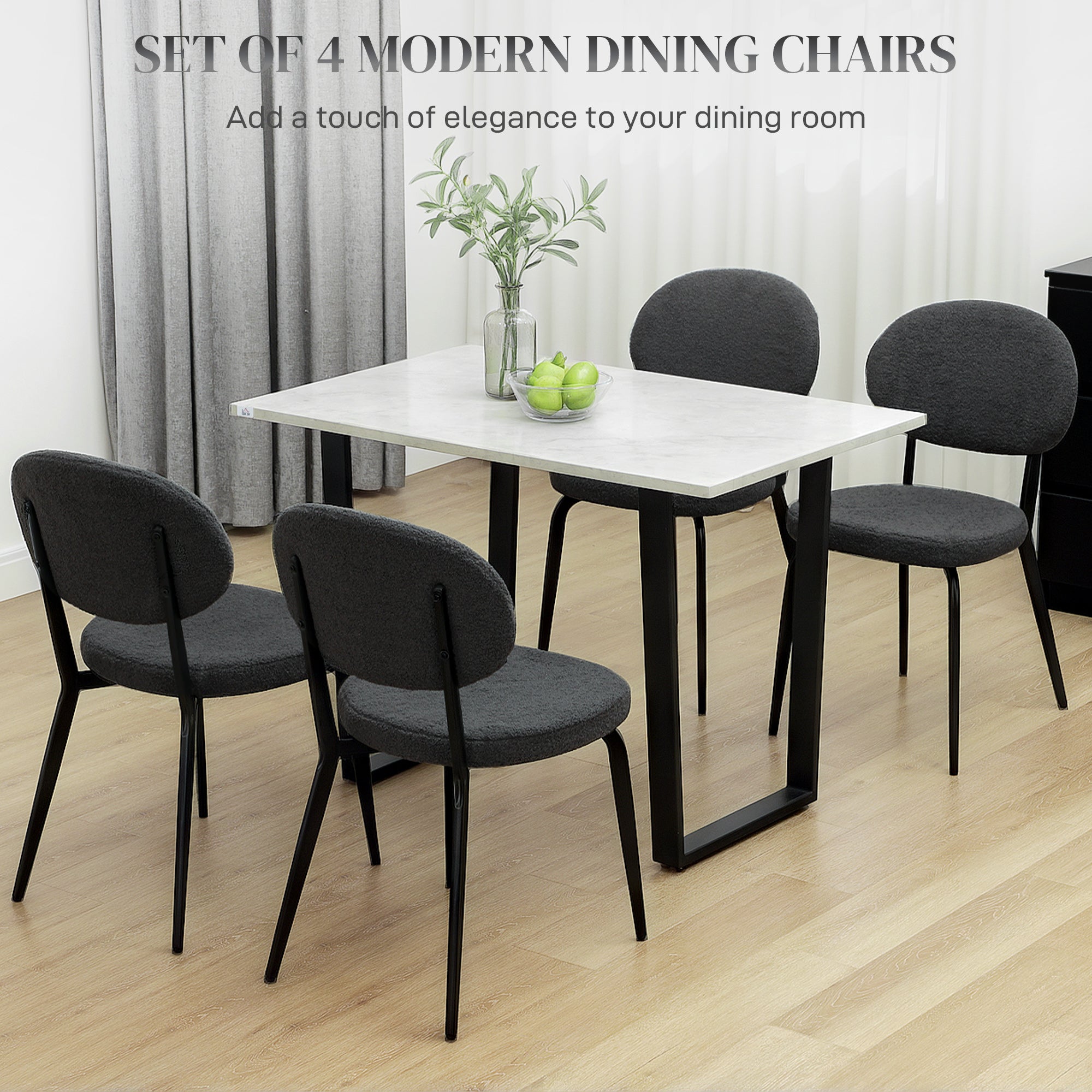 HOMCOM Set of 4 Sherpa Dining Chairs Boucle Kitchen Chairs with Back