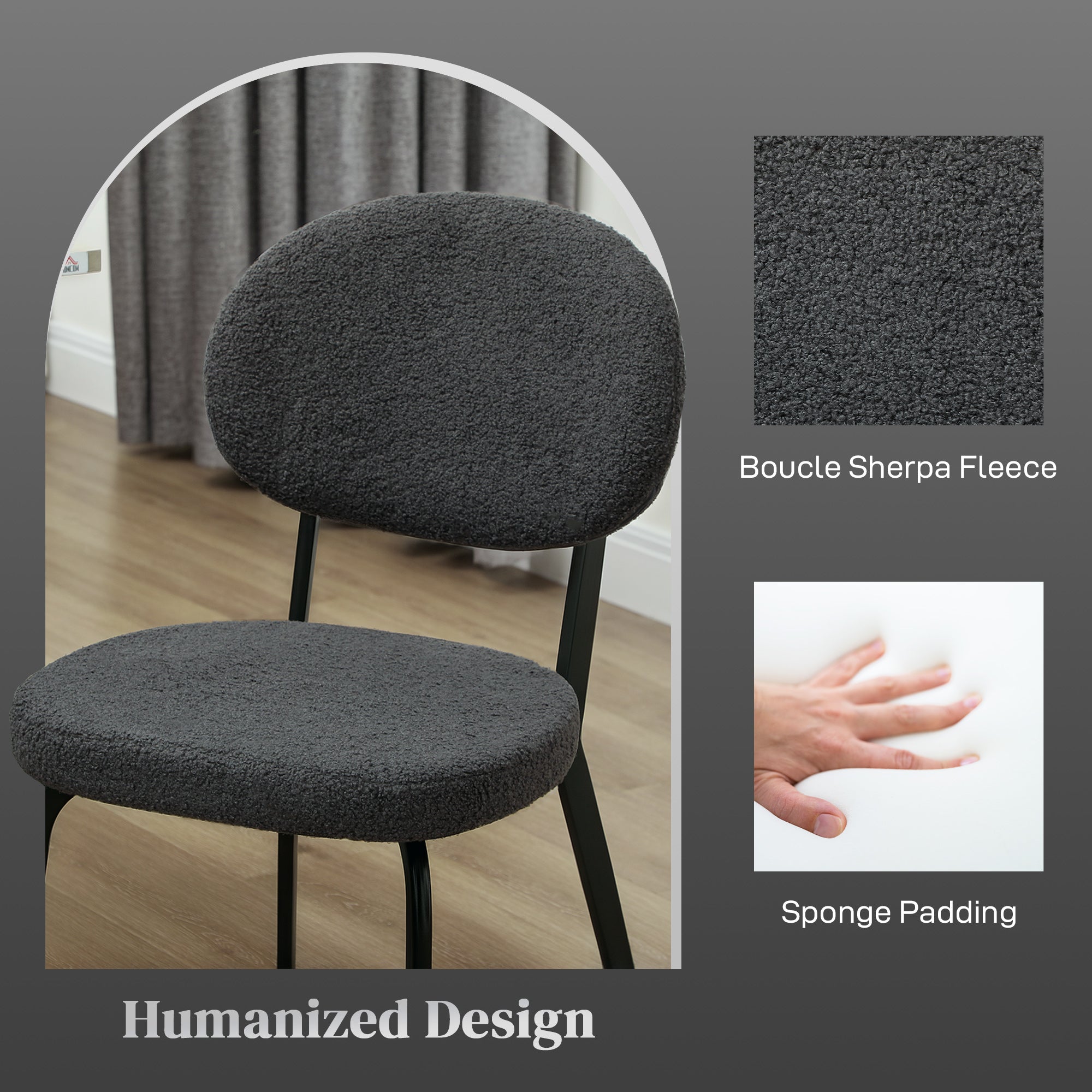 HOMCOM Set of 4 Sherpa Dining Chairs Boucle Kitchen Chairs with Back