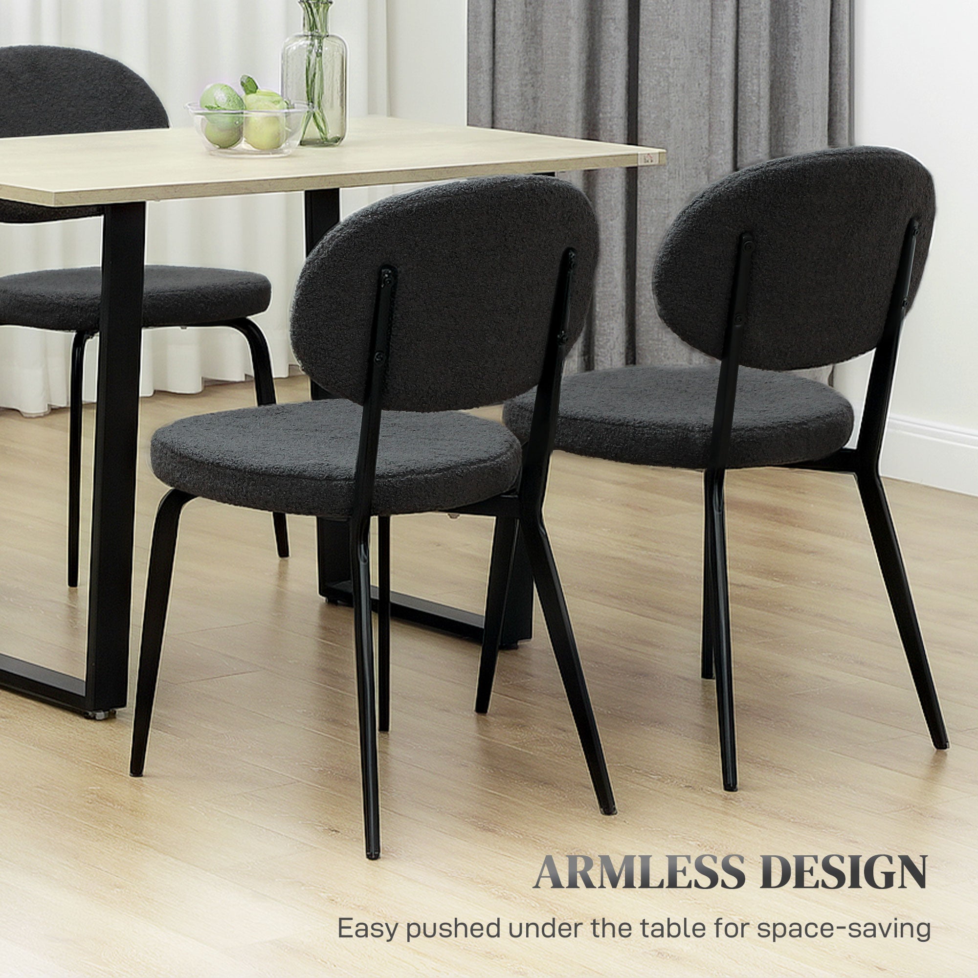 HOMCOM Set of 4 Sherpa Dining Chairs Boucle Kitchen Chairs with Back