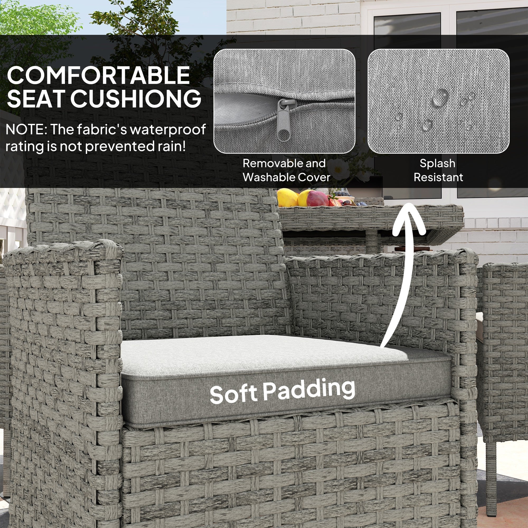 Outsunny 4 Seater Rattan Garden Furniture Set with Cushion