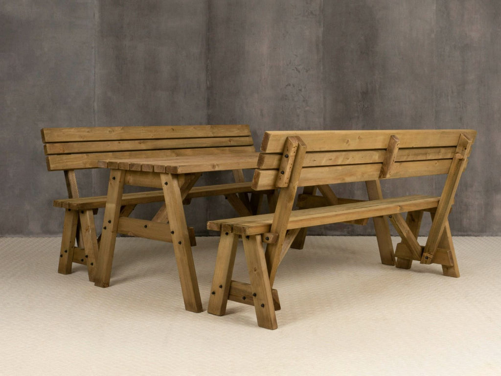 Victoria Picnic Table and Benches Set With Backrest - Rustic Finish