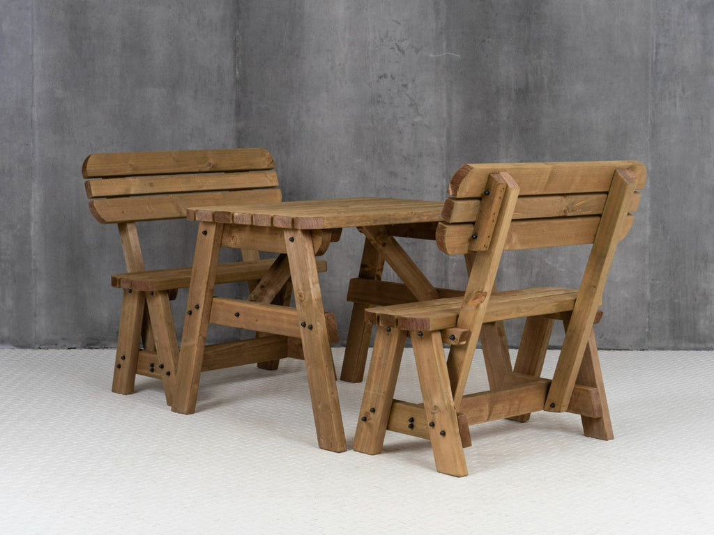 Victoria Rounded Picnic Table and Benches Set With Backrest - Rustic Finish