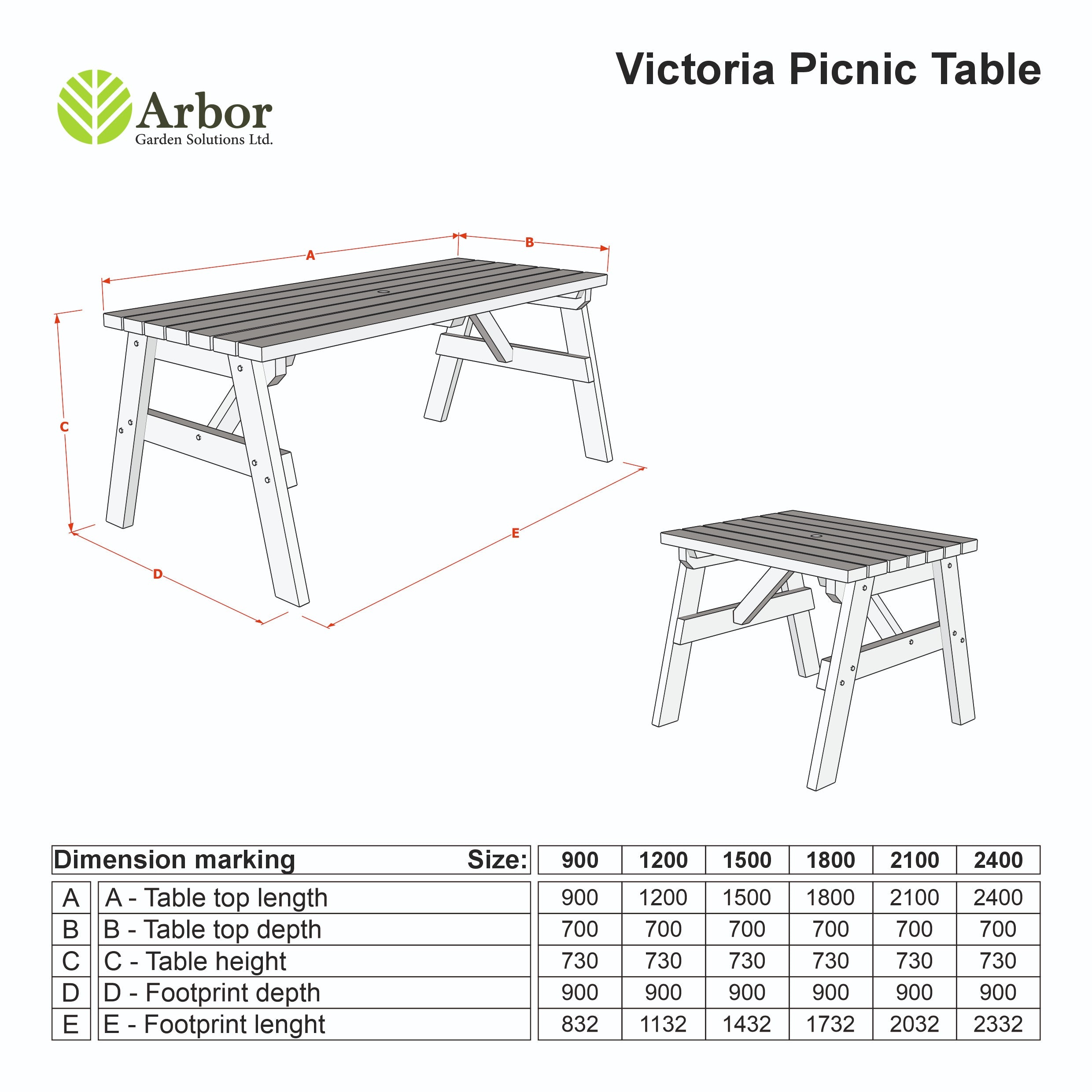 Victoria Rounded Wooden Garden Table, Outdoor Picnic Dining Desk