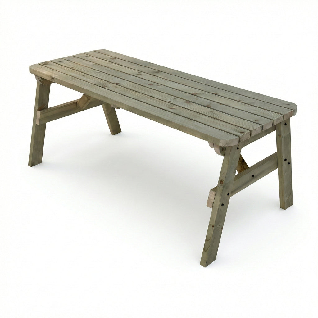 Victoria Rounded Wooden Garden Table, Outdoor Picnic Dining Desk