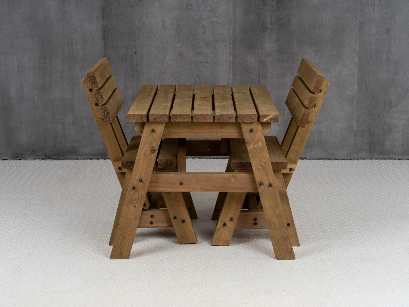 Victoria Space Saving Picnic Table and Benches Set With Backrest - Rustic Finish