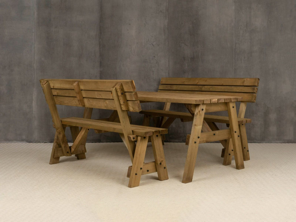 Victoria Space Saving Picnic Table and Benches Set With Backrest - Rustic Finish
