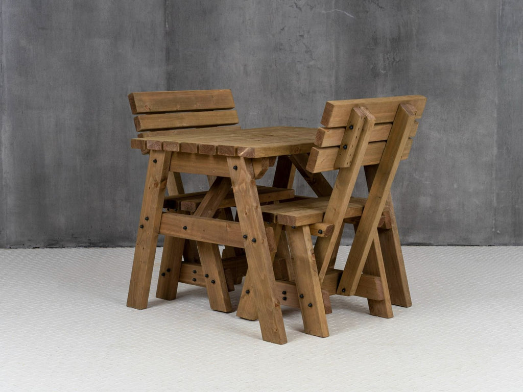 Victoria Space Saving Picnic Table and Benches Set With Backrest - Rustic Finish