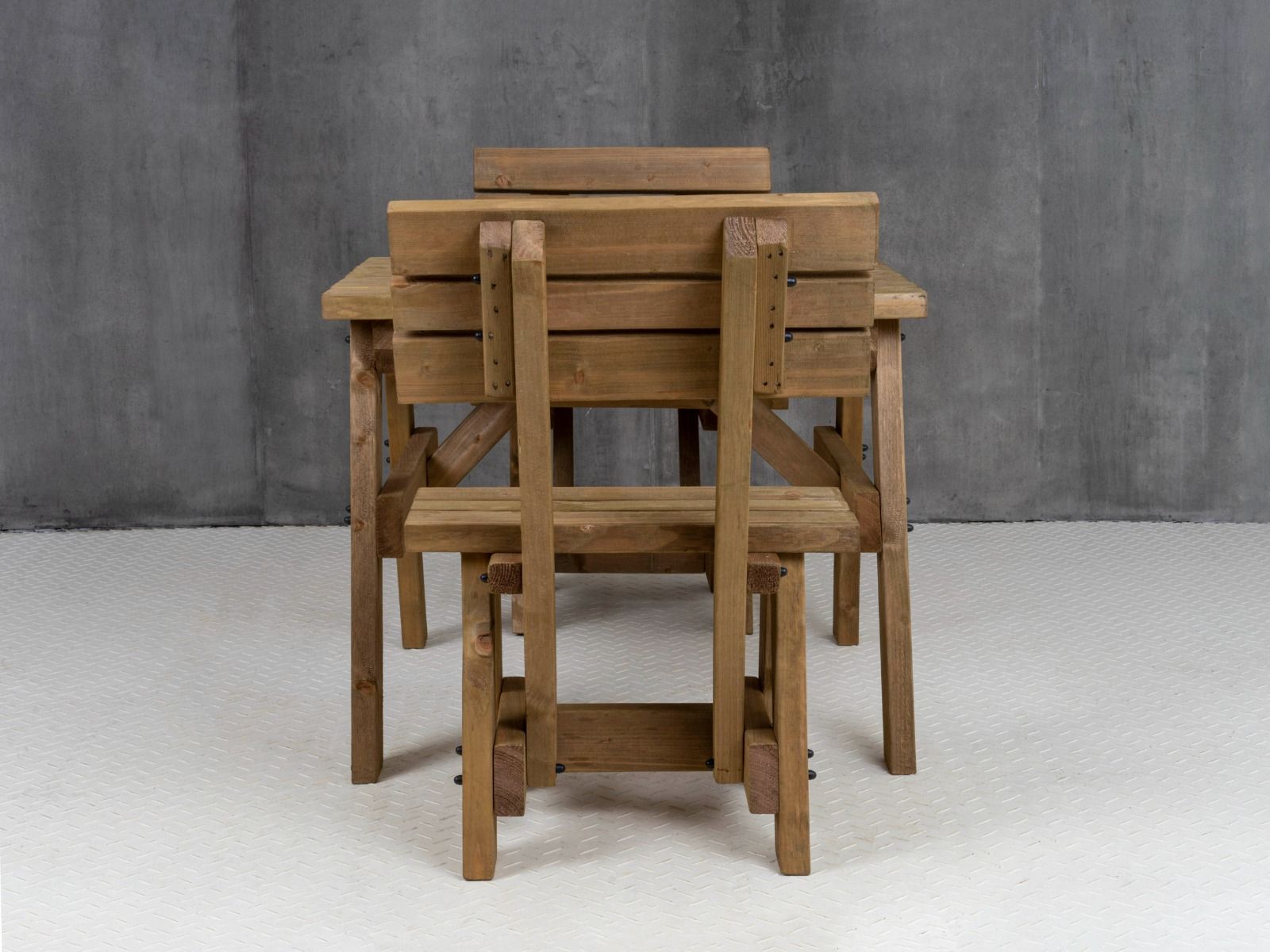 Victoria Space Saving Picnic Table and Benches Set With Backrest - Rustic Finish