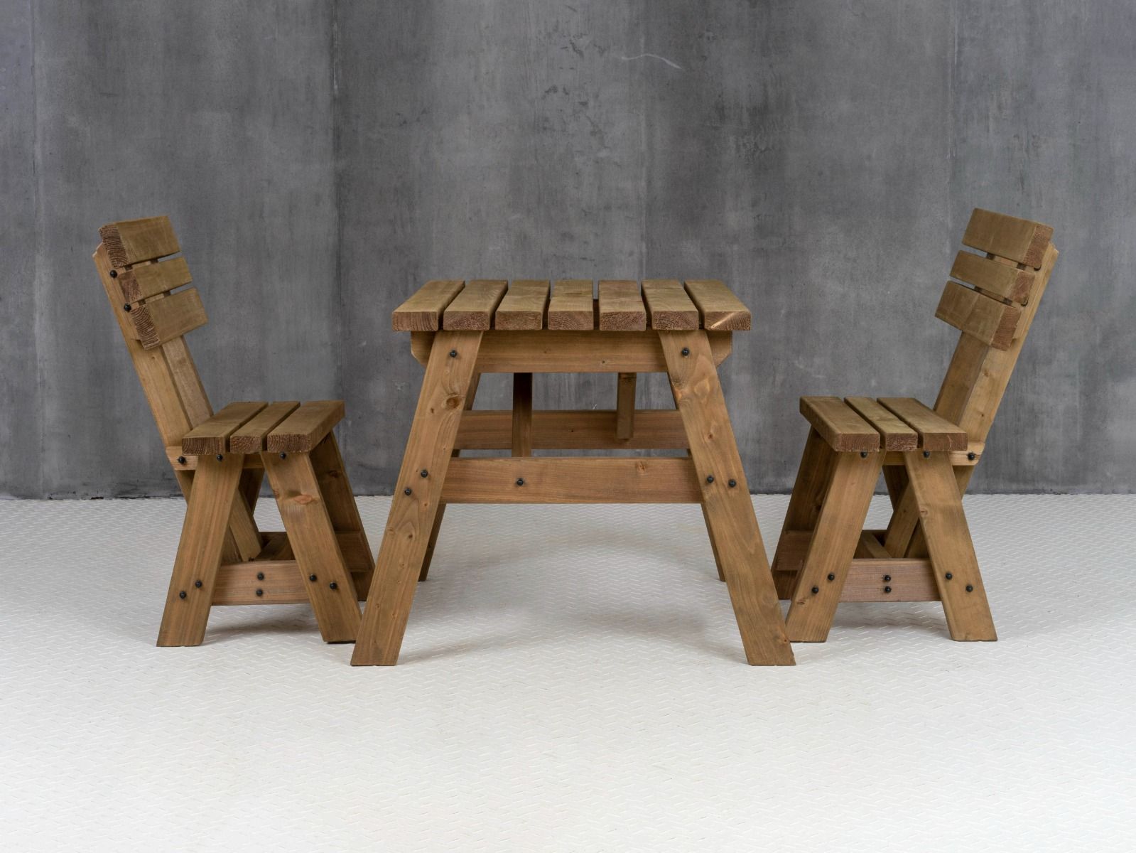 Victoria Space Saving Picnic Table and Benches Set With Backrest - Rustic Finish