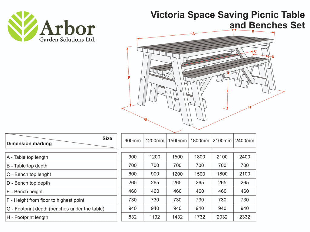 Victoria Space Saving Picnic Table and Benches Set