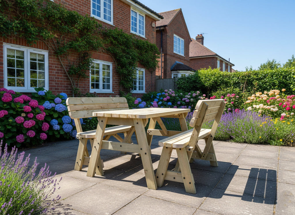 Victoria Space Saving Rounded Picnic Table and Benches Set With Backrest