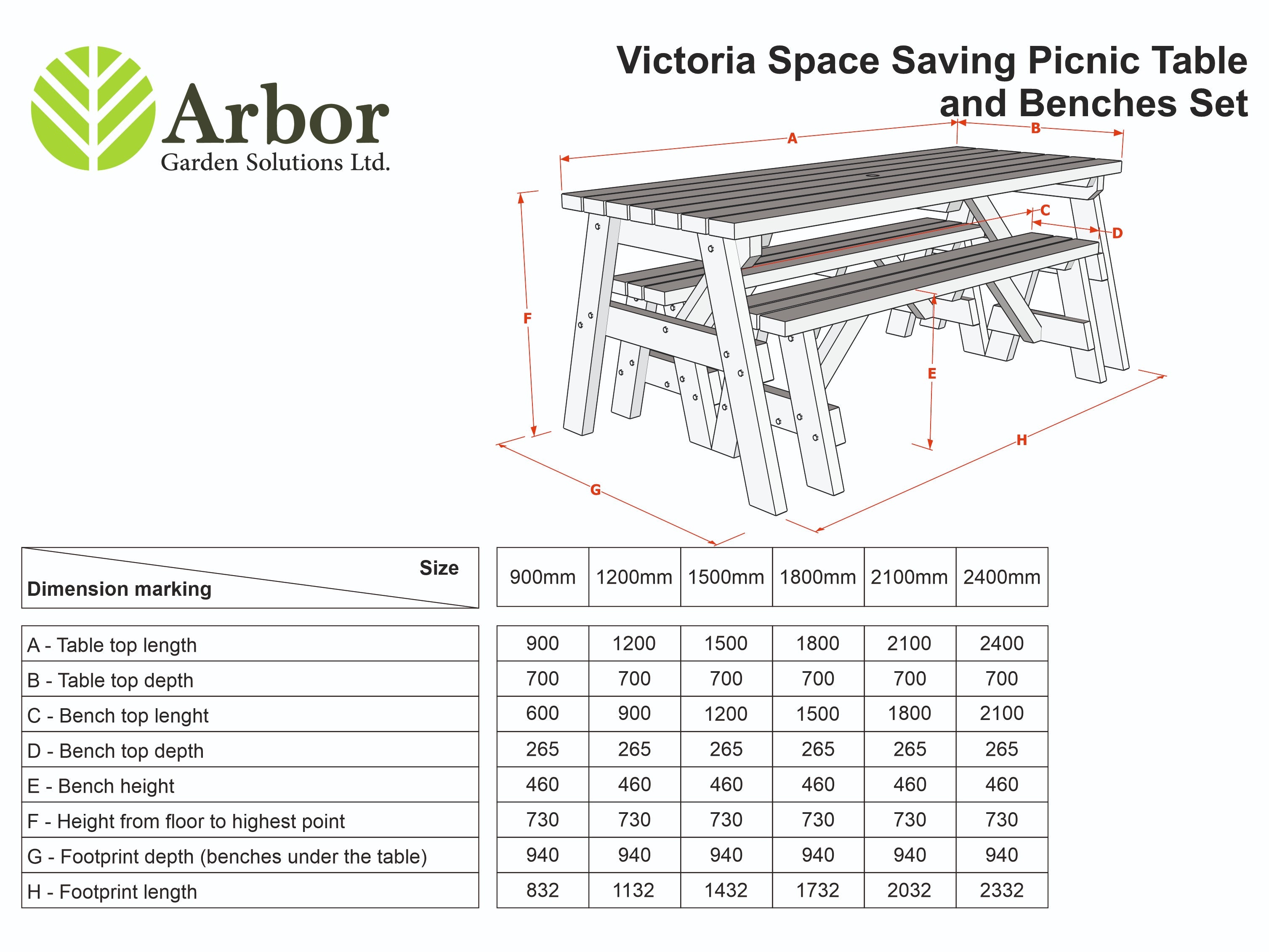 Victoria Rounded Space Saving Picnic Table and Benches Set