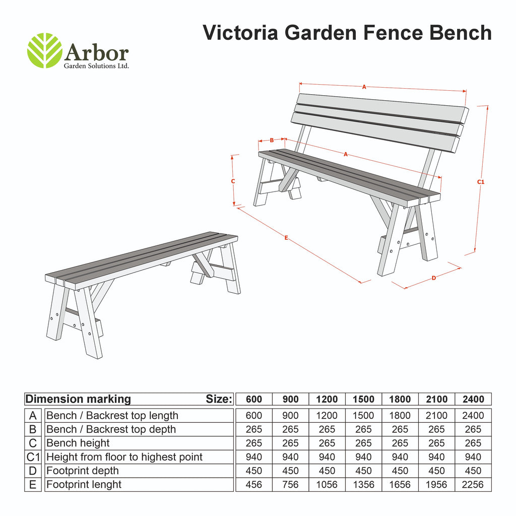 Victoria Wooden Garden Bench, Outdoor Fence Seat - Rustic Brown Finish