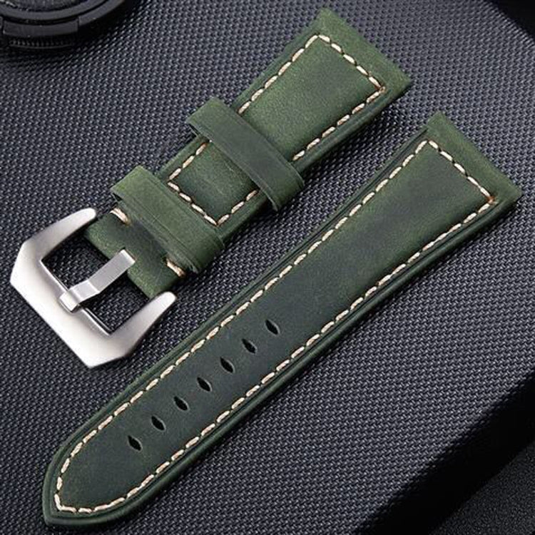 Crazy Horse Layer Frosted Silver Buckle Watch Leather Watch Band, Size: 26mm