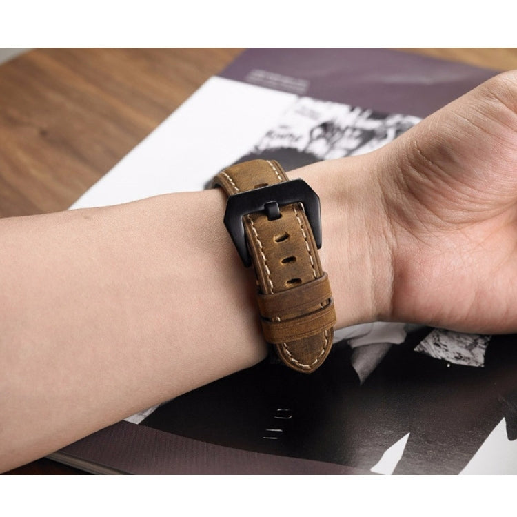 Crazy Horse Layer Frosted Silver Buckle Watch Leather Watch Band, Size: 26mm