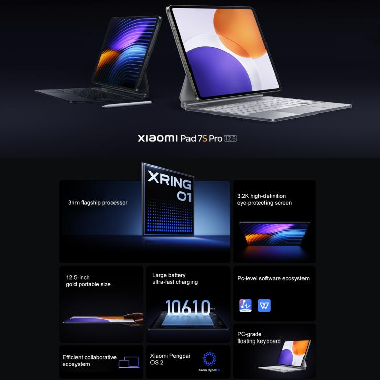 Xiaomi Pad 7S Pro 12.5 inch, 16GB+1TB, HyperOS 2, XRING O1 3nm Deca Core CPU, 16GB+1TB