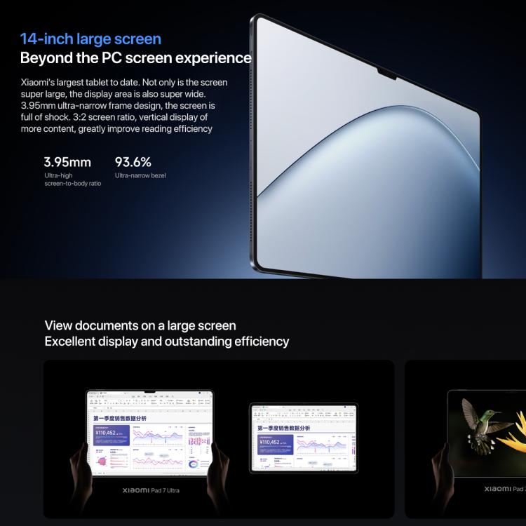Xiaomi Pad 7 Ultra 14 inch Soft Light Screen, 16GB+1TB, HyperOS 2, XRING O1 3nm Deca Core CPU, 16GB+1TB Soft Light