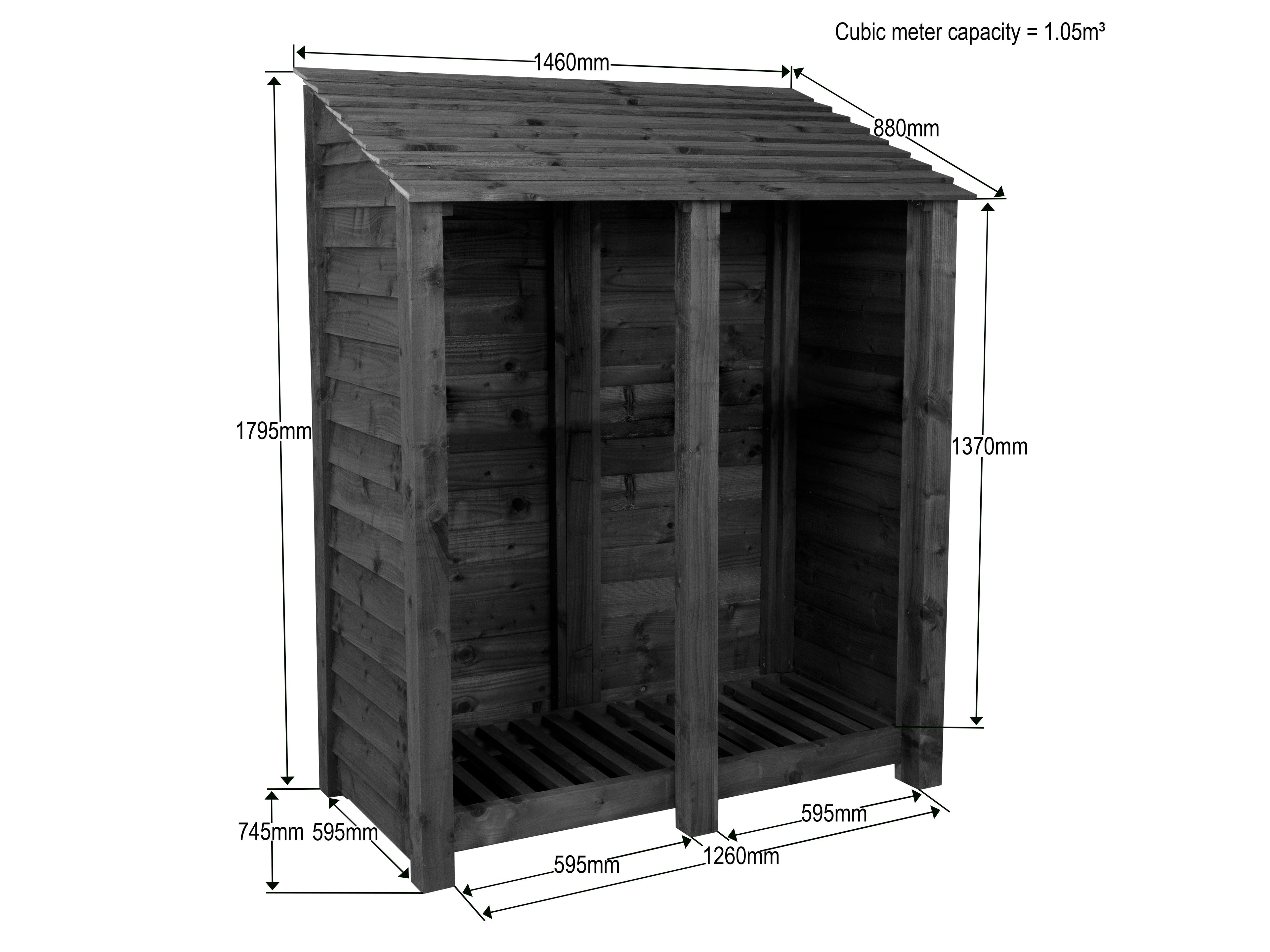 Slatted Wooden Log Store W-146cm, H-126cm Or 180cm, D-88cm