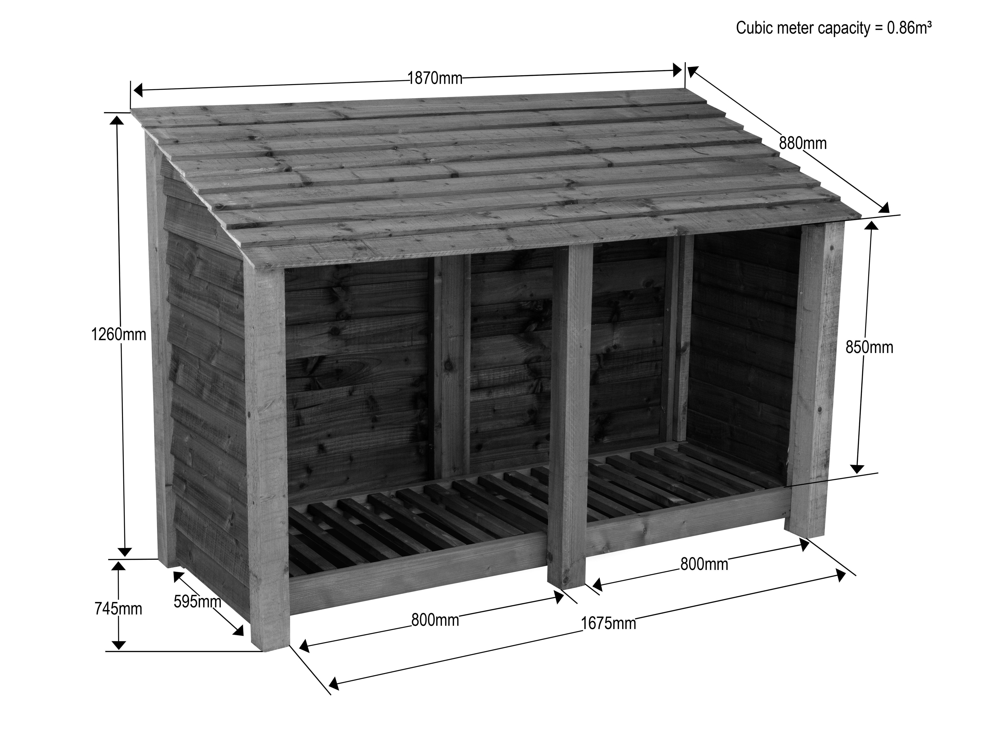 Wooden Log Store W-187cm, H-126cm or 180cm, D-88cm