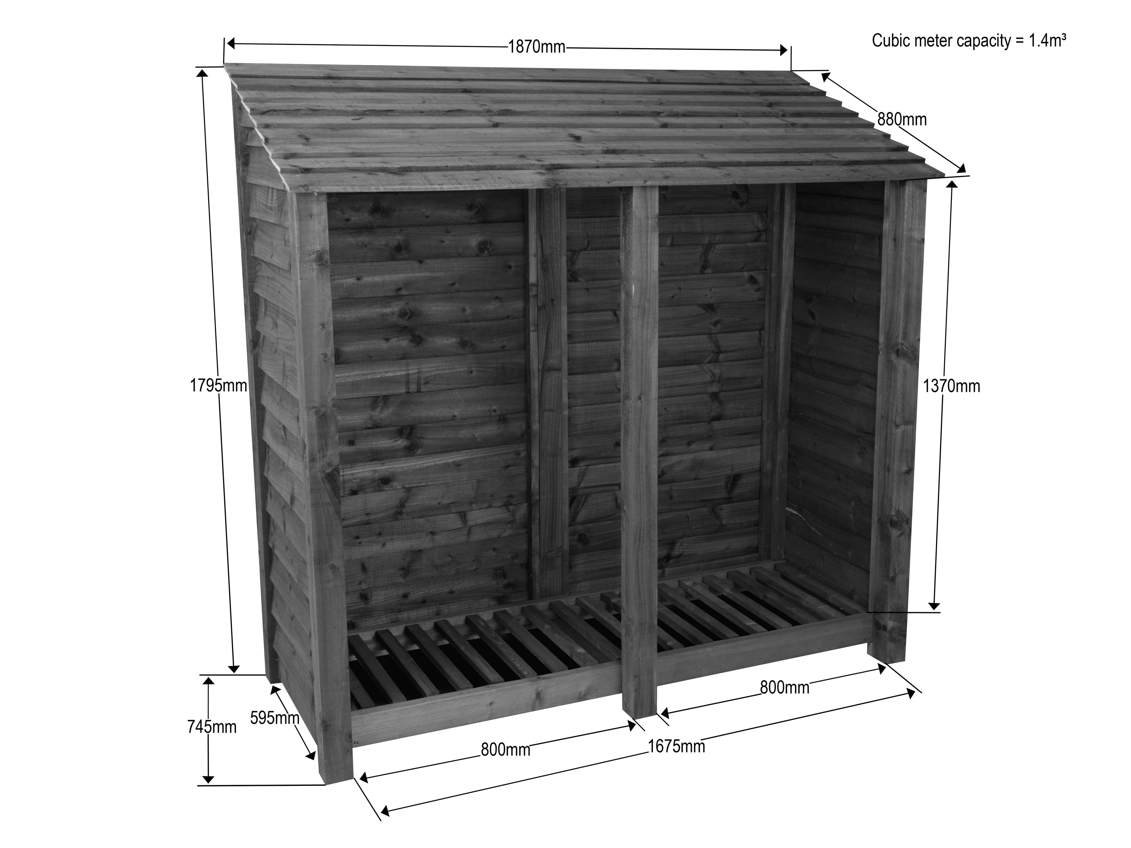 Wooden Log Store W-187cm, H-126cm or 180cm, D-88cm - Brown Finish