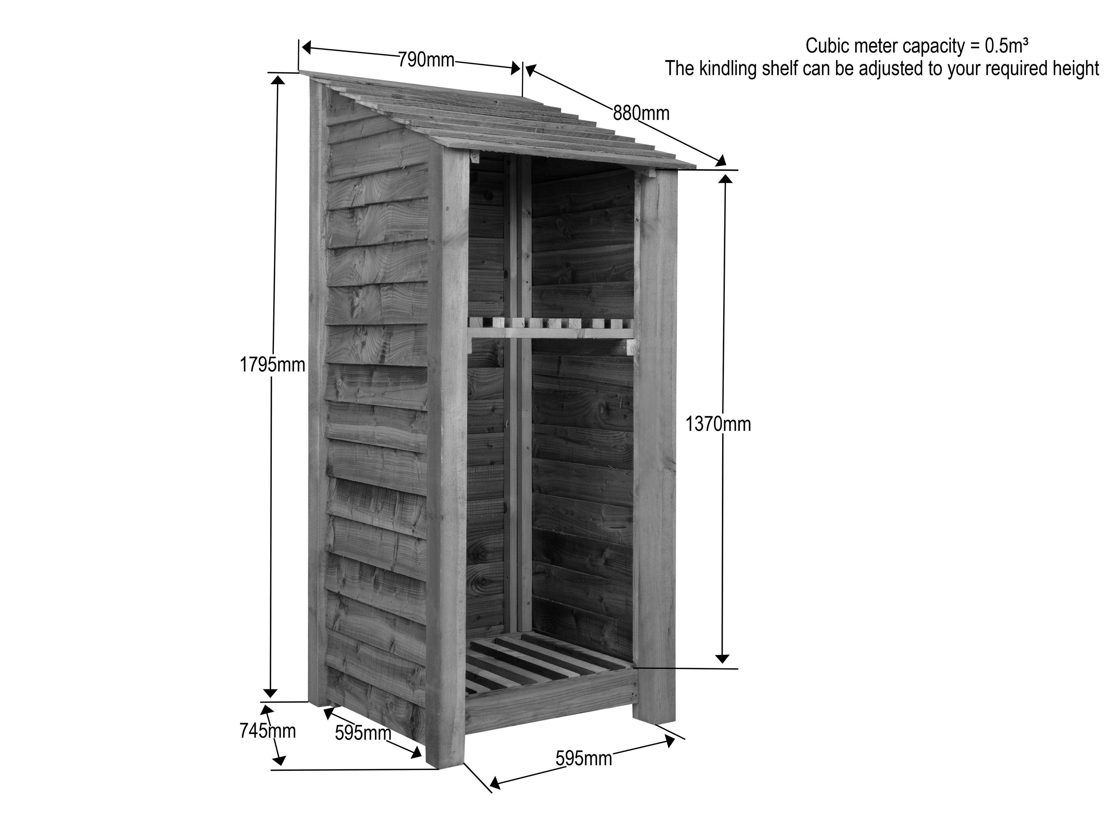 Wooden Premium Tongue/Groove Log Store with Shelf (W-79cm, H-126cm or H-180cm, D-88cm)