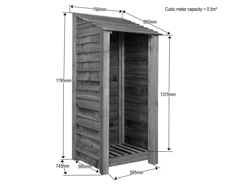 Slatted wooden log store W-79cm, H-126cm or 180cm, D-88cm