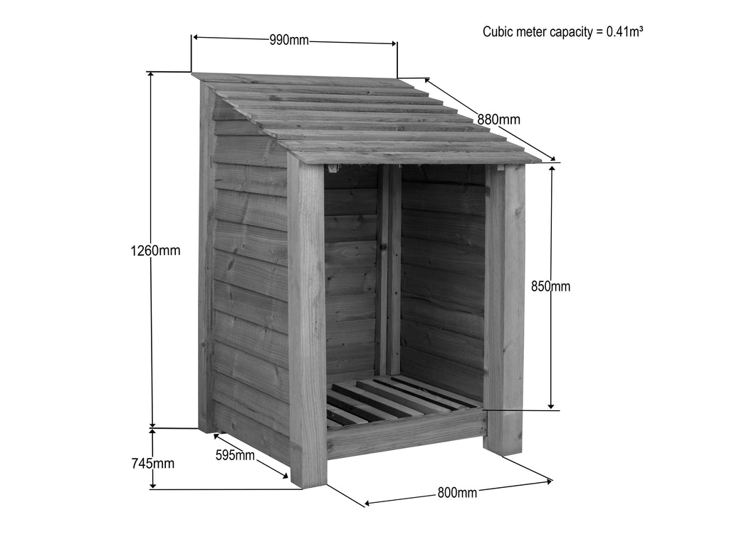 Wooden Log Store W-99cm, H-126cm Or 180cm, D-88cm - Brown Finish