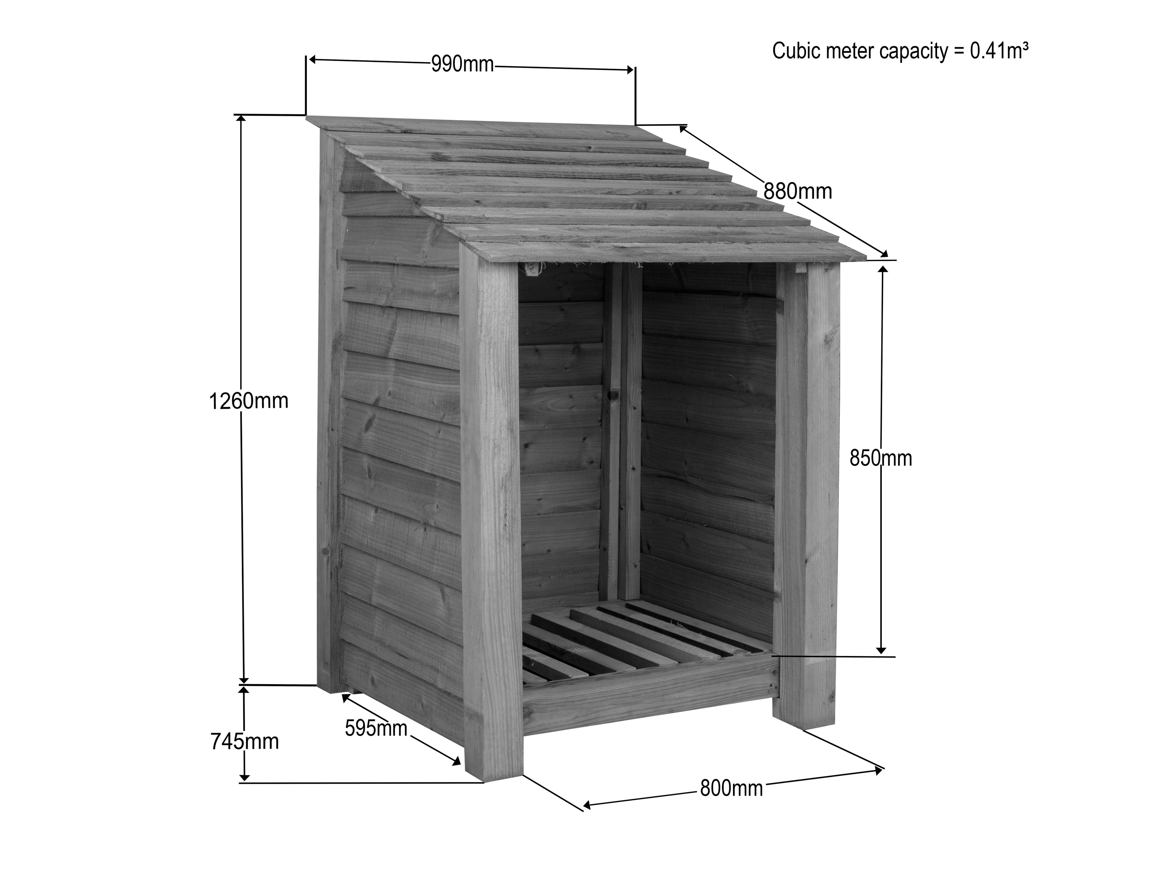 Wooden Log Store W-99cm, H-126cm Or 180cm, D-88cm - Brown Finish
