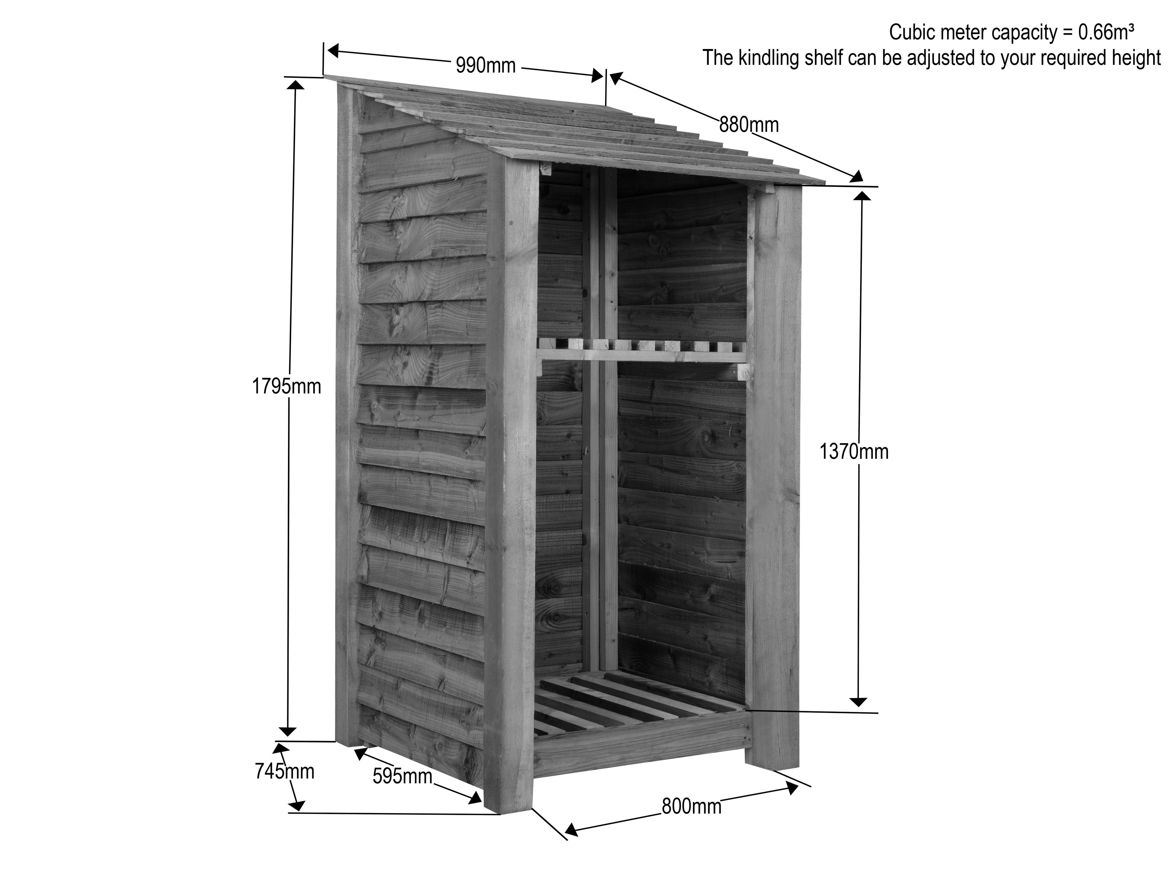 Wooden Log Store with Shelf W-99cm, H-126cm Or 180cm, D-88cm